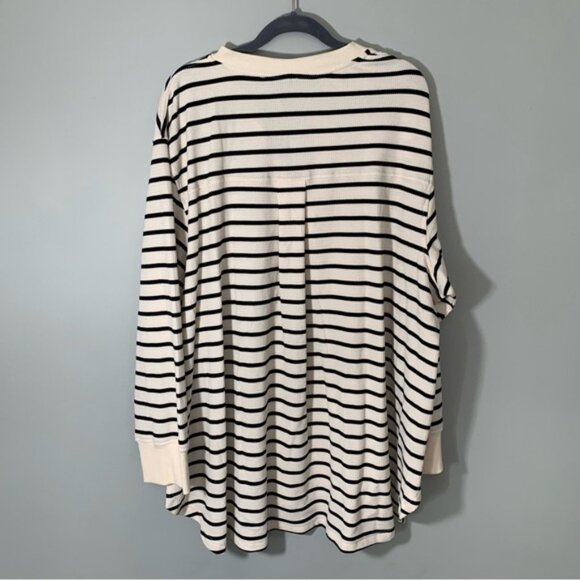 NEW Jane & Delancey Long Sleeve Striped Henley Black and Cream Women's Top - Picture 7 of 10